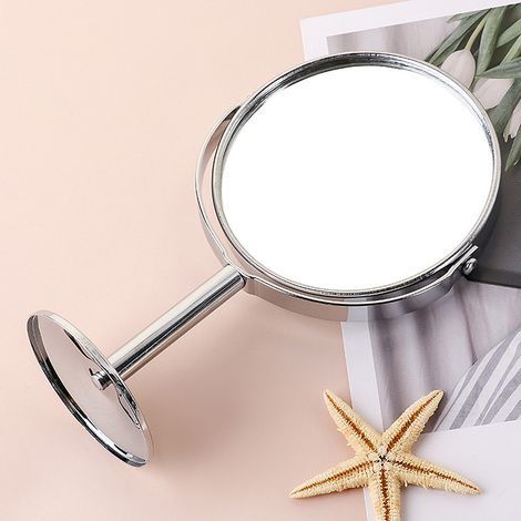Miroir de maquillage grossissant double face, miroir de coiffeuse pivotant à 360° avec pied, miroir de table en chrome poli pour salle de bain et chambre (1/4)