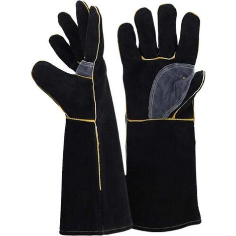UlisemGants résistants au feu et à la chaleur extrêmes, cuir avec coutures en kevlar, parfaits pour cheminée, poêle, four, grill, soudage, barbecue, mig, support à marmite, traitement des animaux(16 p (1/4)