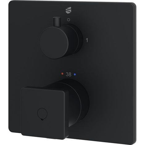 BERNSTEIN Grifo termostático de ducha empotrado, latón negro mate, anti-escaldaduras, 14x14x7 cm (AnxAlxPr), LAVOA Negro mate
