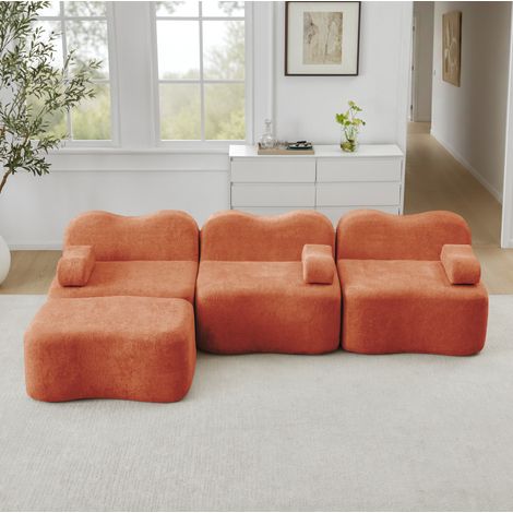 Canapé d'angle modulable 288x167x70 cm orange en velours avec assise profonde et coussin d'accoudoir mobile (1/5)