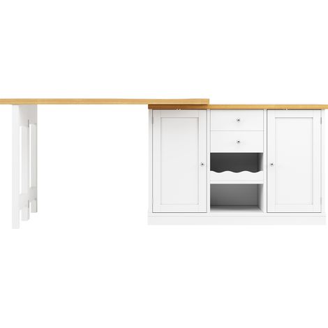 Isola cucina allungabile 120-197 cm con 2 cassetti, portabottiglie, bianco (1/5)