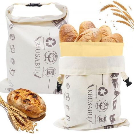 Sacs à pain en cire d'abeille - Lot de 2 - 43 x 33 cm - Sacs à pain réutilisables - Cire d'abeille naturelle et coton - Grands et pratiques à transporter - Conviennent au congélateur - Conservent la f (1/5)