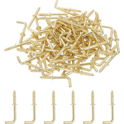 Lot de 100 crochets de plafond de 2,5 cm pour suspendre des plantes, en métal plaqué cuivre, crochets à visser en forme de L, boulon à œillet à vis autotaraudeuse pour intérieur et extérieur (1/5)