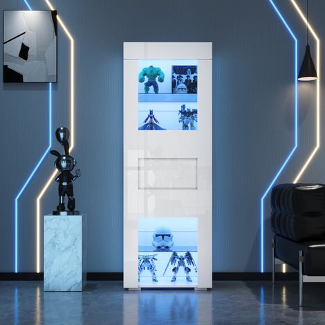 Vitrines LED moderne avec éclairage-blanche-60x40x170cm-2 étagères en verre trempé-porte en acrylique (1/5)