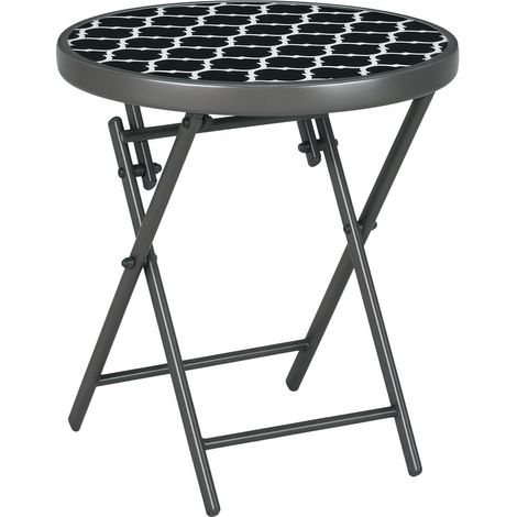 Table de jardin ronde en verre noir - gain de place pour balcon, terrasse ou jardin, structure metallique pliante (1/5)