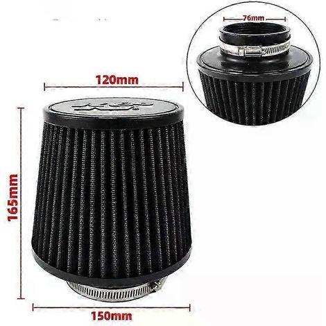 Filtre à air universel à haut débit pour voiture, tête de champignon, 102 mm, 89 mm, 76 mm, 3, 3,5, 4 pouces, conique, pour KN 14084-2 (court, noir, 76 mm) (1/5)