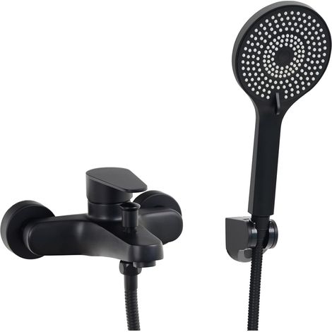 Robinet de Baignoire avec Douchette, Mitigeur Baignoire Monocommande, Mitigeur Bain Douche Mural, Noir, N-2Y3OK (1/5)