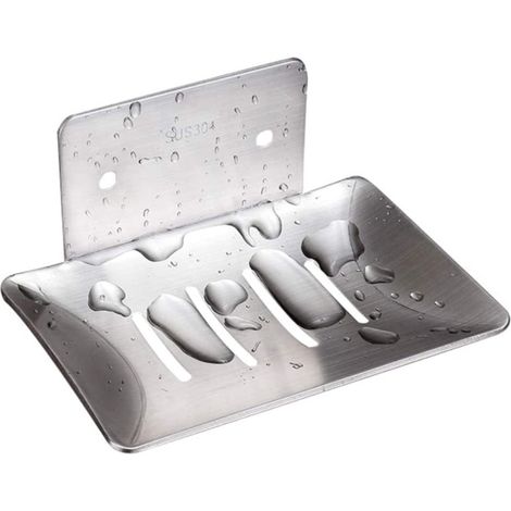 Porte Savon Mural, Porte-Savon Douche Auto-adhésif & Mural en Acier Inoxydable avec Savon Saver, Soap Dish Holder Tray Support Savon sans Perçage pour Douche Cuisine Salle Bain, argent (1/4)