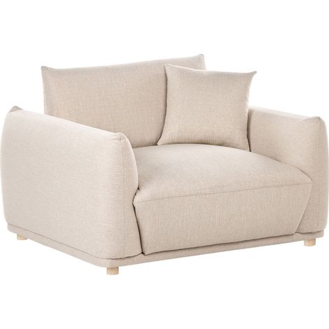 Poltrona da salotto con schienale in tessuto e gambe in legno beige Jubek