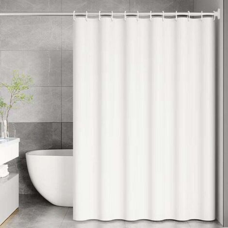 Rideau Douche Anti Moisissure, 180 x 200cm Blanc, avec 12 Crochets, sans Percage, Tissu PEVA Imperméable Lavable en Machine (1/4)