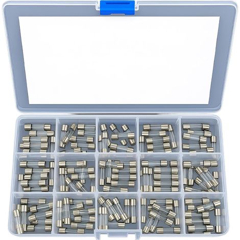 15 Valeurs 250V Fusibles Assortiment en Verre Rapides 5x20mm 150 Kit Fusible Électronique Auto Maison Appareils Électriques Sécurité Remplacement Boîte Plastique Transparente (1/5)