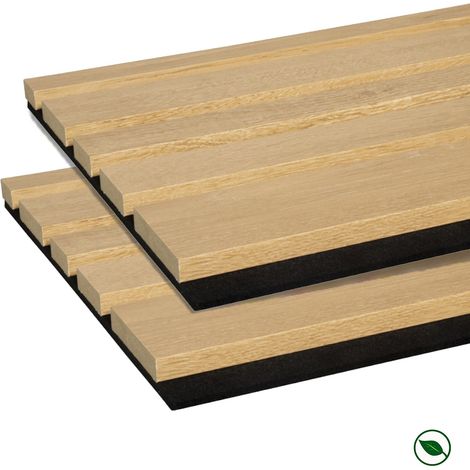 Forestea – Lot de 2 panneaux acoustiques MDF sur feutrine noire – Design déstructuré chêne naturel – Dimensions 2600 x 300 x 17 mm – 1,56 m²