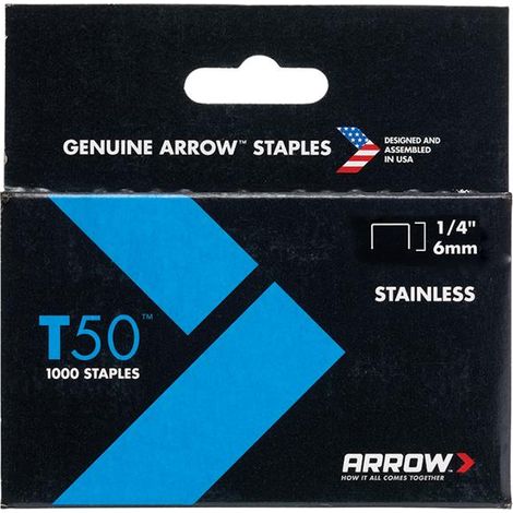 ARROW T50 Stainless Steel Staples 6mm (1/4in) - A504SS (1/3)