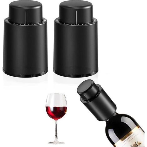 Juego de 2 tapones de vino al vacío con marcador de fecha. El regalo ideal para los amantes del vino y el champán. (1/5)