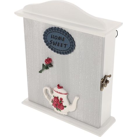 Boîte à Clés Murale avec Crochets Décoratifs Style Rustique Européen en Bois pour Organiser Clés et Petits Objets pour Salon