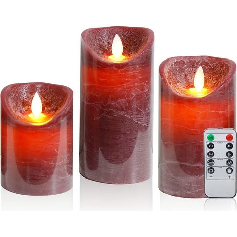 Bougies LED Vacillantes Sans Fumée, Bougie en Cire Véritable, Bougie à Piles avec Minuterie à Télécommande, 3pcs Rouge Led Bougie (1/4)