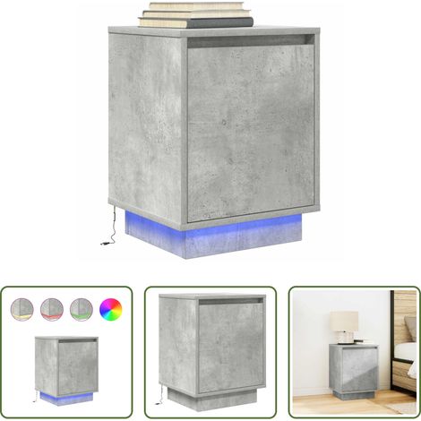 LED-Beleuchtung - Nachttisch mit LED-Leuchten Betongrau 38x34x50 cm (1/5)