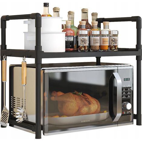 ESTANTE DE COCINA para microondas MUEBLES DE ALMACENAMIENTO NEGRO 2 NIVELES ESTANTE DE 48 cm