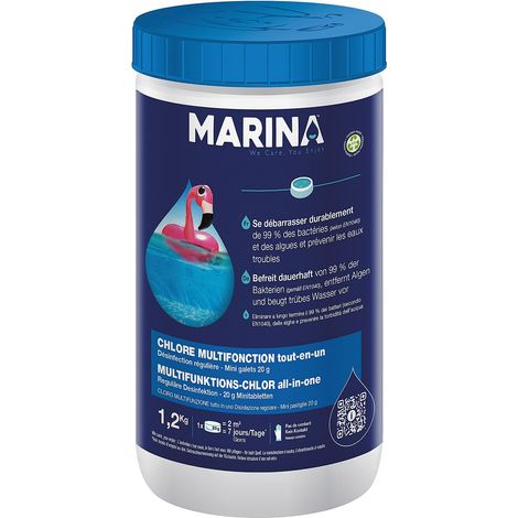 Chlortabletten für kleine Pools / Planschbecken ab 2m³,  60 x Chlor Multitabs à 20g ( 1,2kg ), lang anhaltend, Anti-Algen, klärt das Wasser