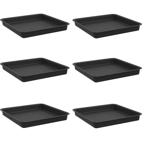 Soucoupe - Lot de 6 - Plastique - Carrée 18x18cm - Résistante - Intérieur Extérieur - Noir (1/5)