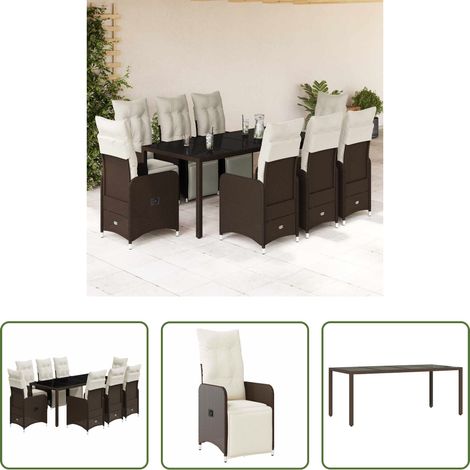 Gartentisch -  9-tlg. Garten-Bistro-Set mit Kissen Braun Poly Rattan (1/5)