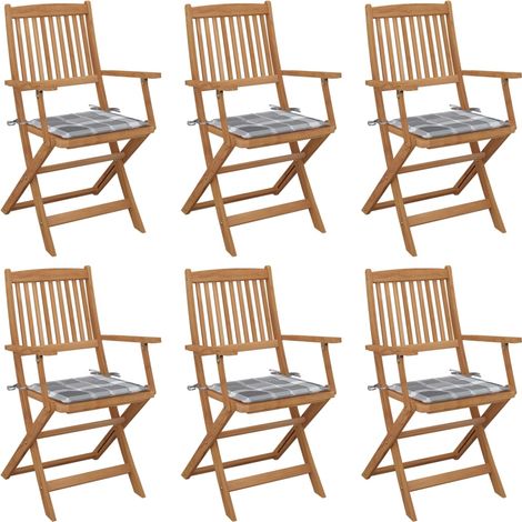 Chaises pliables de jardin lot de 6 avec coussins Bois d'acacia (1/5)