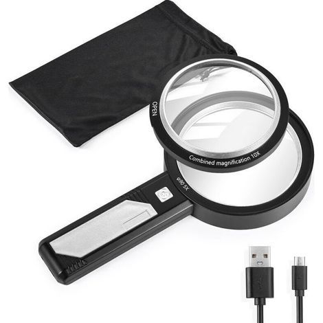 Loupe LED 6X 15X Double lentille avec 6 lumières LED loupe de Poche pour Les Personnes âgées Lecture Inspection Travail Artisanal matériau Acrylique ABS (1/4)