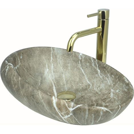 Vasque à poser GTM Design 49 cm - Vasque moderne mate sans trou de robinetterie - Élégante vasque ovale à poser pour salles de bains et toilettes invités - Vasques de salle de bains uniquement