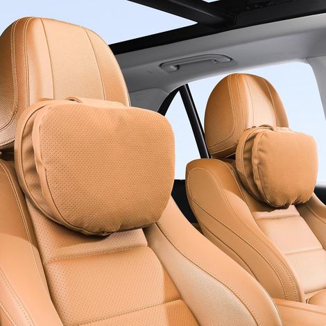 Coussin Appui-Tête Voiture Soutien Cervical Double, Repose Tete Cervicales pour Siège de Conduite, Oreillers de Cou pour Nuque en Voiture pour Conduite, Marron Palomino, 2 Pack (1/5)