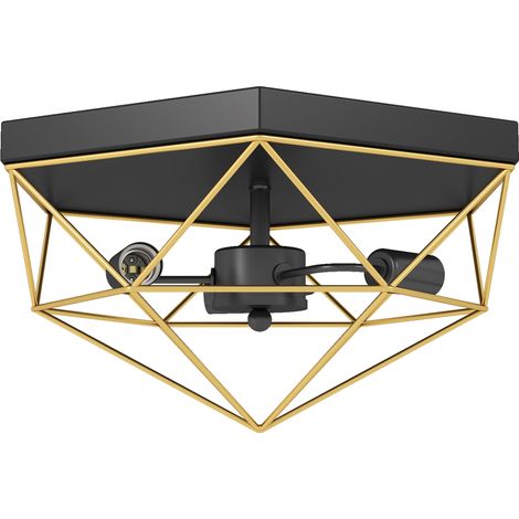 Lampadario Stile Industriale Geometrica con 3 Attacchi E27 per Lampadine LED in Metallo Nero e Oro