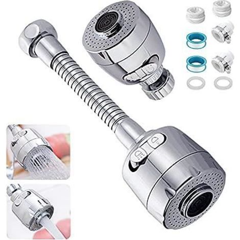 Buse D'extension De Robinet De Cuisine - Rotation 360° - Acier Inoxydable Et ABS - Pour Évier Cuisine - 2 Pièces (1/4)
