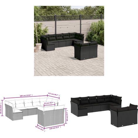 9-tlg. Garten-Sofagarnitur mit Kissen Schwarz Poly Rattan - Gartengestelle - Gartenmöbelset - Lounge Möbel - Rattan Gartenmöbel - Polyethylen Gartenmöbel - Home & Living (1/3)