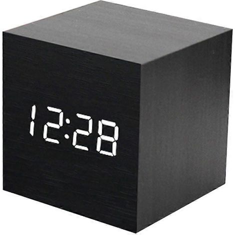 Réveil électronique/mini-réveil carré multifonctionnel intelligent et intelligent, rechargeable par USB, avec LED (piles non incluses) (lumière noire et blanche) (1/5)