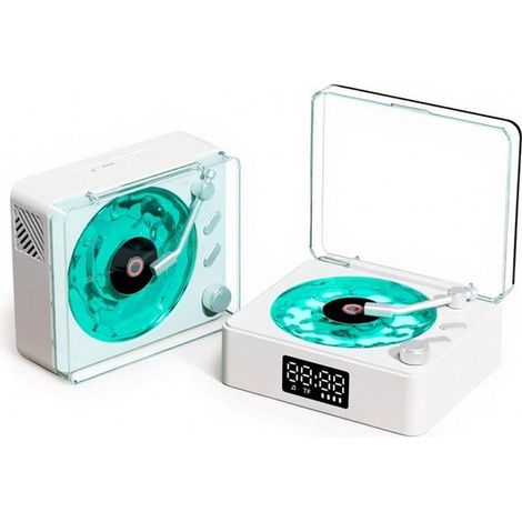 Platine vinyle avec lampe d'ambiance - Enceinte Bluetooth - Nouvelle enceinte portable rétro pour vinyle (2025) - Lumière et durée réglables - Idéale pour la chambre, les fêtes, blanche