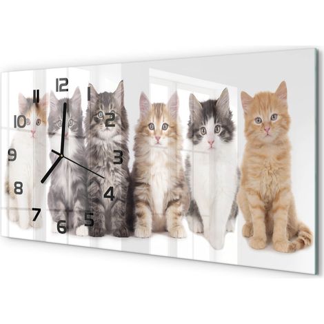 Horloge Murale Cuisine Moderne 60x30 cm Verre Silencieux Décoration Murale Six chats (1/5)