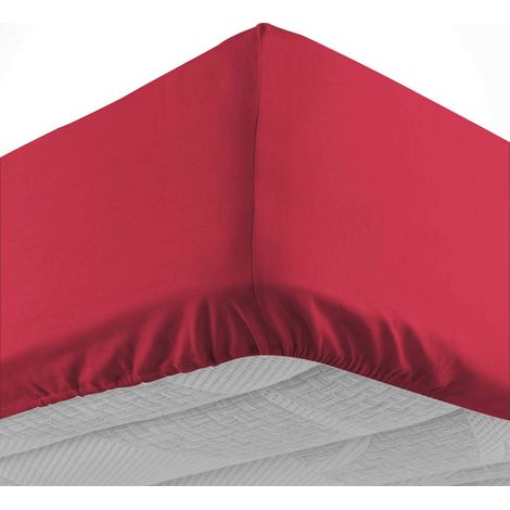 Drap housse 1 personne 90 x 190 cm uni 57 fils lina Marsala (1/5)