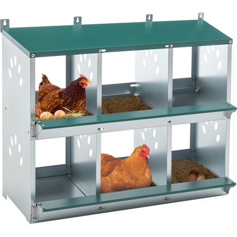 Nichoir à poules à 6 compartiments avec conception anti-roulis à 86° – Les nids individuels à fond incliné permettent une collecte facile et protègent contre la casse.