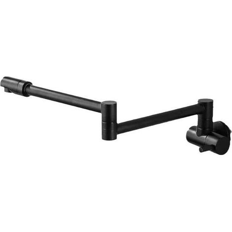 Wall Mounted Kitchen Faucet Telescopic Folding Black Faucet Brass Faucet Wall Mixer Single Cold Water Outlet (1/5)
