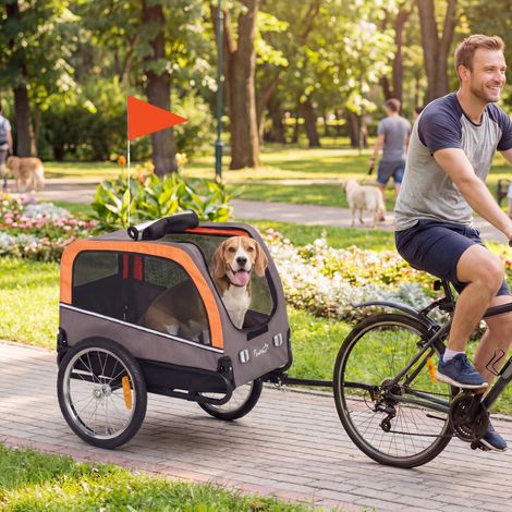 Remorque chiens Remorque pliable à vélo réflecteurs sécurité petits moyens chiens jusqu’à 20 kg orange