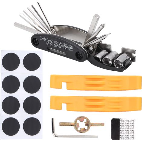 Kit de Réparation Pneu Vélo 16 Pièces avec Sac - Outil Anti-crevaison Polyvalent pour Bicyclette