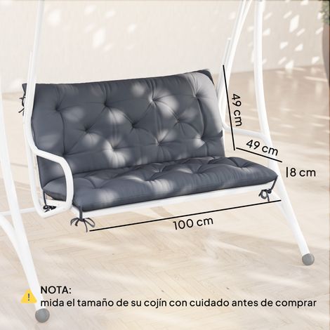 Cuscino per panca Outsunny con schienale 100x98x8 cm, materasso per panca a 2 posti con 6 corde di fissaggio per giardino, terrazzo, balcone, esterno, grigio