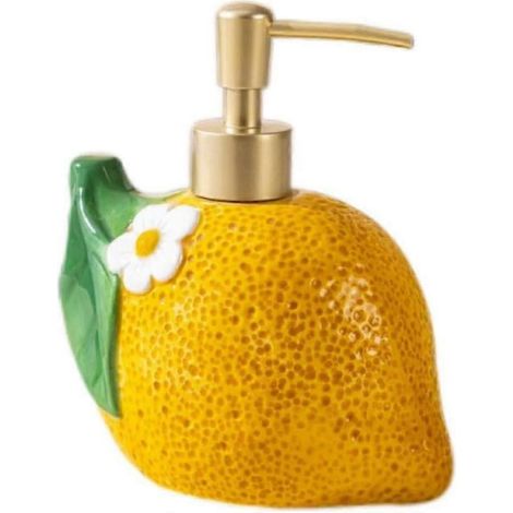 Flacon distributeur lotion/savon céramique porcelaine épaisse résistante pompe anti-goutte style citron déco salle de bain cuisine (1/5)