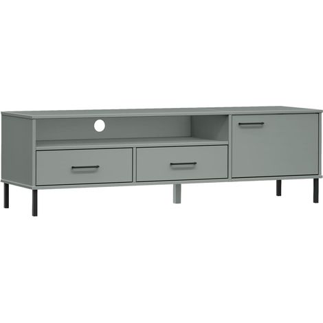 TV Cabinet with Metal Legs Grey Solid Wood Pine OSLO vidaXL (1/5)