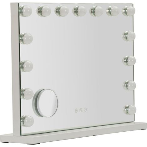 Specchio da tavolo Hollywood bianco con luci LED e specchietto ingrandente