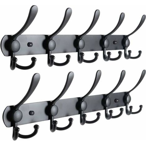 Porte Manteau Murale, Patere Murale, Porte Manteau Mural en Acier Inoxydable, Porte Manteau, Crochet Mural Noir (15 Crochets, 2 Packs)