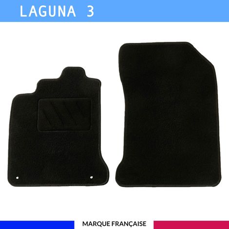 Tapis de sol voiture - Sur mesure pour  Renault LAGUNA 3 (10/2007-12/2015) - Antidérapant : Clips de fixations et scratch - Tapis de sol avant 2 pièces - Moquette - Noir