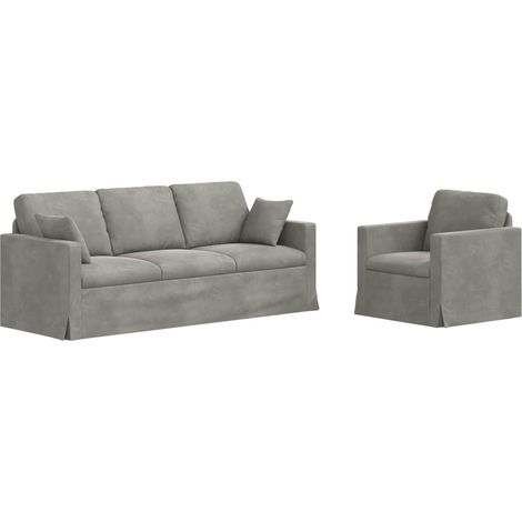 Ensemble de Canapés 2 pcs Salon de jardin Gris clair 198 x 78 x 80 cm Velours (1/5)
