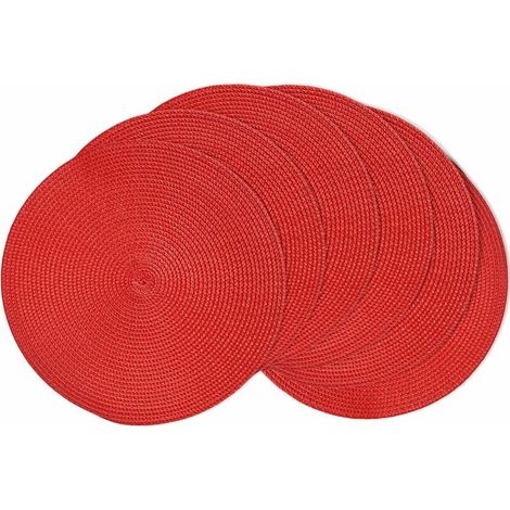 SHINING HOUSE Juego de 6 manteles individuales redondos, manteles individuales de plástico lavables y resistentes al calor para cocina, color rojo (1/5)