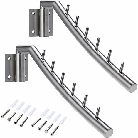 2 Patères Barre/crochet de vêtement, porte-vêtement Crochet Inox Mural, Balancer 180°, Chargé max 30kg, avec 6 tiges pour Organiser Vêtements, Collier etc. (1/4)