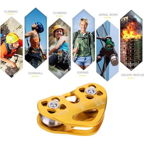 Poulie d'escalade double 30KN – Aluminium aéronautique – Diamètre de corde 13mm – Chariot à câble de sauvetage – Usage professionnel (1/5)